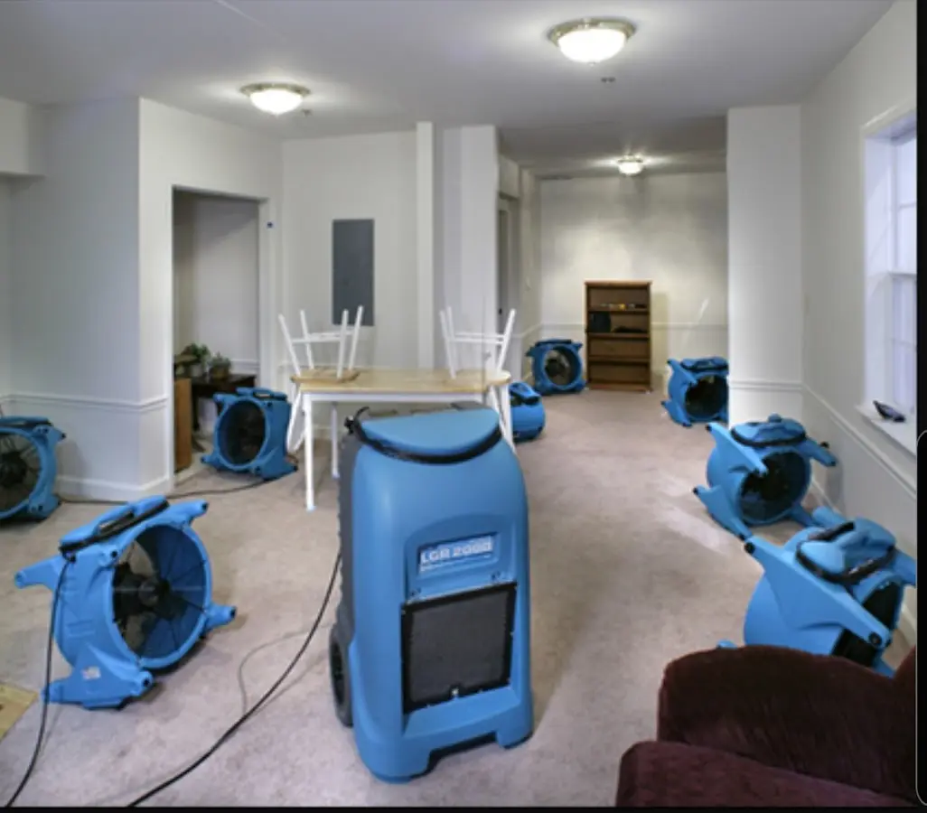 Air movers and dehumidifier setup for Water Damage Restoration in Ladera Ranch